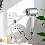 Dovyn Blow Dryer Holder Wall Mount, 3 in 1 Bathroom Hair Tool Organizer with Curling Iron Holder & Flat Iron Holder, Universal Hair Dryer Holder Rack Storage White
