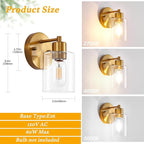 SOPEAS 1-Light Wall Sconce Gold,Vanity Light, Wall Mount Bathroom Mirror Fixtures, Brass Bathroom Light fixtures with Clear Glass Shade for Bedroom, Entrance, Hallway, Living Room (1 Pack)