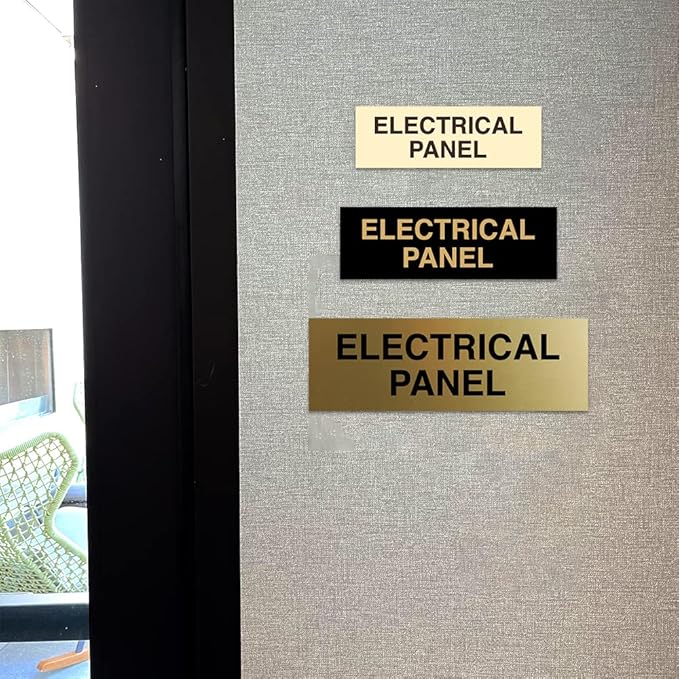 All Quality Basic Electrical Panel Sign - Fire Regulation Safety Compliance Sign - Black/Gold - Small (1 Pack)