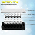Joinfworld 35A Terminal Block 6 Position Screw Terminal Strip Dual Row with Cover & 6 Position Pre-Insulated Terminal Jumper Block - 2 Pack