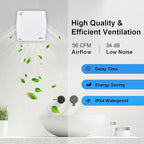EINTTAX 4 Inch Exhaust Fan, 56CFM Wall Mount Bathroom Exhaust Fan with Timer and Backdraft Damper, Quiet Window Mount Extractor Ventilation Fan for Bathroom Kitchen Garage, 12W, White