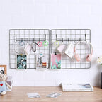Feadily 6 Pack Metal Grid Panel, 13.8" x 13.8" Black Wire Grid Wall Organizer for Photos, Notes & Decor, Include 2 Hook Racks