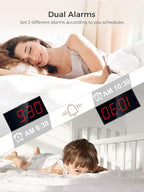 PPLEE Alarm Clock for Bedroom, Large Number Digital Clock with Dimmer for Living Room, Dual Alarms Easy to Read clock for Seniors, Electric Bedside Desk Clock with USB Charger, Digital Red LED Display