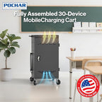 Fully Assembled 30 Unit Device Charging Station for Chromebook, iPad, 14'' Laptop - Charging Cart with Charger Cable Management, Circuit Breaker, Grounding Protection