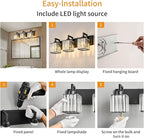 FDPBY Modern Bathroom Vanity Light 3-Lights Black Crystal Wall Lamp Bathroom Modern Crystal Vanity Lighting