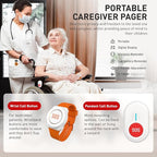 CallToU Wireless Caregiver Pager Portable Alarms for Elderly Wrist Call Button Caregiver Alert Paging System Vibrate Pager with Digital Display Nurse Call Bell Help Button, Alert Button for Seniors