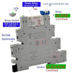 Electromagnetic Relay 24V DC/ 24V AC SPDT 6A with LED Indicator, Socket Base, DIN Rail, Ultra Thin 6.2mm, UL CE VDE Certification