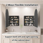 Arched Medicine Cabinet with Mirror,Bathroom Medicine Cabinet with Mirror Wall Mounted,Mirrored Medicine Cabinets with Adjustable Shelves,Not Recessed,24x36 Inch,Black