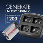 Tenergy TN294 4 Bay 9V Li-ion Battery Charger and 8 Pack 9V 600mAh Li-ion Rechargeable Battery