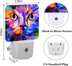 FSHVQKD Colorful Cat Face Night Light,Plug Into Wall Decor for Stairway,Hallway,Kitchen,Dusk to Dawn Sensor Nightlights for Boys/Girls/Women/Men Room Gifts