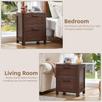 Joaxswe Farmhouse Nightstand with Charging Station, End Tables Bedroom with 2 Large Drawers & 4 Thickened Table Legs, Walnut