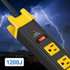 CCCEI Heavy Duty Power Strip Surge Protector - 6 Outlet Industrial Strip with 15A, 1200 Joules - ETL Listed Metal for Shop, Workshop, Garden (6FT, Black)