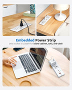 Recessed Power Strip with 20W USB C Port, Fast Charging USB A Port Conference Recessed Outlet, Space-Saver for Furniture Side Table, End Table, Desk Outlet with 6ft Cord, 45° Thin Flat Plug, White