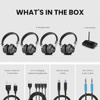 Avantree Quartet 2 - Wireless Group Listening Headphones & Transmitter for TV, Church, Classroom, Silent Discos, Plug & Play, 2.4GHz Expandable Multi-Headphone System with Low Latency & Clear Voice
