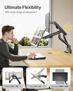 monTEK Dual Monitor Stand for 2 Screens 17 to 35 Inch, Heavy Duty Monitor Mount Arm, VESA Mount Desk Stand with C-Clamp/Grommet Base, Holds up to 24.3 lbs Per Arm, VESA 75/100mm, MA1010BK-D