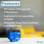 Shelly 1 Gen3, WiFi Smart Relay Switch with Dry Contacts, 1-Channel 16A, Alexa, Home Assistant, SmartThings & Google Home Compatible, DIY Smart Automation, Garage Door Opener, No hub Required