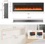 70 inch Ultra-Thin Electric Fireplace Recessed and Wall Mounted with Touch Screen Control Panel/Remote Control- Timer,Realistic 5 Flame - Log & Crystal Hearth Options