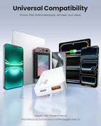 65W Ultra-Thin Foldable Charging Plug USB-C, Portable Mobile Phone and Laptop Charger, USB-C Wall Multi-Port Charger Outlet Suitable for iPhone 15/16/17 Series and Samsung Galaxy Series Models