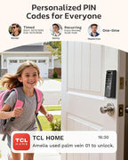 TCL D2 Pro Smart Lock with Palm Vein Recognition, 10000mAh Rechargeable Battery & Wi-Fi, Keyless Entry Door Lock, IP55 Weatherproof, Built-in Doorbell, Auto Lock, Compatible with Alexa, Black