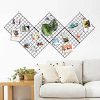 Feadily 6 Pack Metal Grid Panel, 13.8" x 13.8" Black Wire Grid Wall Organizer for Photos, Notes & Decor, Include 2 Hook Racks