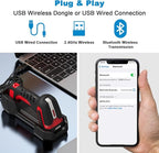 Symcode 2D QR Industrial Barcode Scanner with Wireless Charging Stand, Rugged Heavy Duty 2000 Feet Transmission Distance 433Mhz 2-in-1 Bluetooth & Wireless Hands-Free Barcode Reader for Laptop Tablet