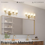 AONEON Wall Light Fixtures 4-Light Over Mirror, Gold Vanity Lights with White Frosted Glass Shade, Wall Sconces for Bathroom Washroom Kitchen T001GD-L4