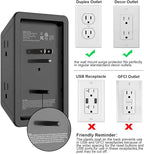 Outlet Extender, Surge Protector Outlet with 5-Multi Plug Outlet and 4 USB Ports(2 USB C), 3-Sided 1680J Power Strip Wall Charger, Multiple-Plug Outlet Splitter for Home Travel Office,ETL Listed,Black