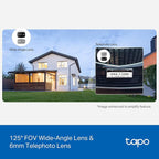 Tapo 2K 3MP Indoor/Outdoor Dual Lens Pan/Tilt Security Camera – 125° Wide-Angle + 6mm Telephoto, Free Person/Vehicle Detection, 360° View, SD/Cloud, Works w/Alexa & Google Assistant – HybridCam Duo