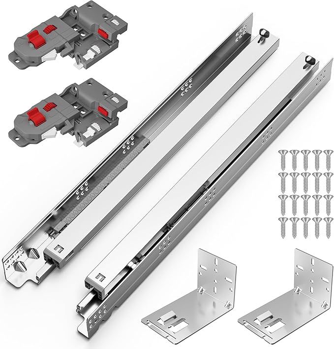 Chibery 12 15 18 21 Inch Undermount Soft Close Drawer Slides, Full Extension 3D Locking Device, Rear Mount Brackets, Concealed Bottom Mount Rails for face Frame Cabinet, 100 LB（12 inch, 1 Pair）