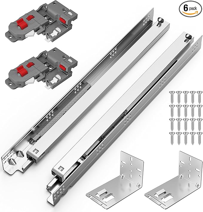 Chibery 12 15 18 21 Inch Undermount Soft Close Drawer Slides, Full Extension 3D Locking Device, Rear Mount Brackets, Concealed Bottom Mount Rails for face Frame Cabinet, 100 LB（18 inch, 6 Pair）