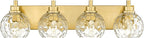 METWET Bathroom Light Fixtures Over Mirror, 26" Brushed Gold Bathroom Vanity Light with Clear Hammered Glass Globe Shade, 4-Light Modern Sconces Wall Lighting, VL200-BG-CL-4