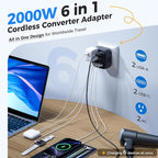 DOACE 2000W Voltage Converter US to Europe - 220V to 110V Converter for European Travel, Power Converter Adapter Combo with 2 PD/2 QC/EU/UK/AU/IT Travel Plugs for Hair Dryer Laptop, Camera, Cell Phone
