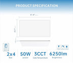 2X4 LED Flat Panel Light with Emergency Battery Backup, 50W 3000K/4000K/5000K, 0-10V Dimmable, 6500 Lumens, LED Drop Ceiling Lights, 100-277V, DLC UL Listed, Ultra Thin Back-Lit (2 Pack)