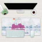 Desk Mat, Cherry Blossom Tree Oil Ink Painting Extended Gaming Mouse Pad Large, 35.4"x15.7" Big Mouse Pad with Non-Slip Base and Stitched Edge, Long Computer Keyboard Mouse Mat for Home Office Work