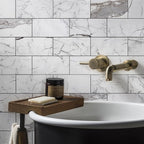 Vamos Tile Peel and Stick Backsplash Tile, 3''x6'' PVC Subway Tile, Stick on Backsplash for Kitchen/Bathroom/Fireplace,4-Piece Glossy Statury White with Dark Gray Grout