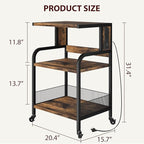 Garvee 3-Tier Large Printer Stand with Power Outlets & USB Port, Industrial Rolling Printer Cart with Heavy Duty Metal Frame & Adjustable Shelf & Storage & Lockable Wheels for Home Office, Retro Brown