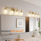 AONEON Wall Light Fixtures 4-Light Over Mirror, Gold Vanity Lights with White Frosted Glass Shade, Wall Sconces for Bathroom Washroom Kitchen T001GD-L4