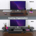 Fenge Dual Monitor Stand, Monitor Stands Riser for 2 monitors, 42.5 Inch Wood Desk Shelf with Storage Organizer and Cable Management for Office Desk Accessories