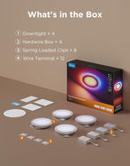 Govee Smart Recessed Lighting 6 Inch, Matter RGBIC LED Recessed Light Work with Alexa, Google Assistant, Dimmable 1100LM Canless Downlight with Junction Box for Living Room, Bedroom, Kitchen 4 Pack