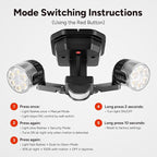 OREiN Motion Sensor Outdoor Security Lights, Dual-Head Adjustable LED Flood Lights, 3 Modes (Motion/Manual/Dusk to Dawn), 150W Equivalent, 5000K, IP65 Waterproof, Hardwired, Black (2 Pack)
