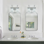 FDPBY Crystal Vanity Lights 2-Light Chrome Wall Lamp Modern Crystal Bathroom Light Fixtures Over Mirror 13.77" Long Bathroom Wall Sconce