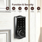 Smart Keyless Entry Door Lock with App Control, Electronic Touchscreen Keypad Deadbolt with Doorbell, App Remote, Voice Prompt, Auto Lock, IP55 Waterproof, 500+ User Capacity, Easy Installation