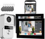 Wired Video Doorbell Apartment Intercom System, 1080P Doorbell Camera, 7-inch Touch Screen, Night Vision, Remote Unlock, Two-Way Intercom for Villa, Home, Office, with 1 Camera and 2 Monitors
