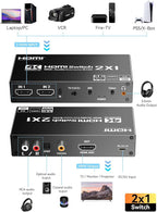 PERESAL HDMI Switch eARC Audio Extractor, 4K@60hz HDMI Audio Splitter with Remote, Support 7.1 Channel Audio/Optical Toslink SPDIF/Coaxial Converter HDR