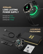 Smart Watch for Men Answer/Make Call for Android iPhone, 1.43" AMOLED HD Screen Mens Luxury Watch, 400mAh Heavy Duty Smartwatch Heart Rate Blood Oxygen Blood Pressure Sleep Monitor Pedometer, 2 Straps