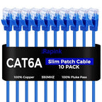 Rapink Patch Cables Cat6a 20ft (10 Pack) Slim, Cat6a Ethernet Patch Cable 10G Support, Snagless Cat 6 Patch Cable for Patch Panel to Switch, Flexiable Cat 6a Ethernet Cable with Gold Plated