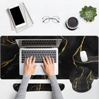 Britimes Black Gold Marble Keyboard Mouse Pad Set 4in1 Large Mousepad+Keyboard Wrist Rest+Mouse Wrist Rest+Coaster Ergonomic Design for Home Office Computer 35.4x15.7 inches