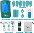 Belifu Dual Channel TENS EMS Unit 24 Modes Muscle Stimulator for Pain Relief Therapy, Electronic Pulse Massager Muscle Massager with 10 Pads, Dust-Proof Drawstring Storage Bag, Fastening Cable Ties