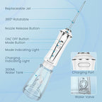 SweetLF Water Dental Flosser Pick for Teeth, 5 Modes Cordless Portable Oral Irrigator, 300ML Tank Water Teeth Cleaner with 5 Jet Tips, IPX7 Waterproof Rechargeable Flossing Picks for Home Travel