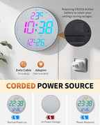 GLOKUUCA 12" Large Digital Wall Mount Clock, Count Down Timer, Alarm, Big LED, 12 RGB Color, Temperature for Living Room Classroom Desk, Xmas, Birthday Gift for Senior Mom (Fabric Elements)
